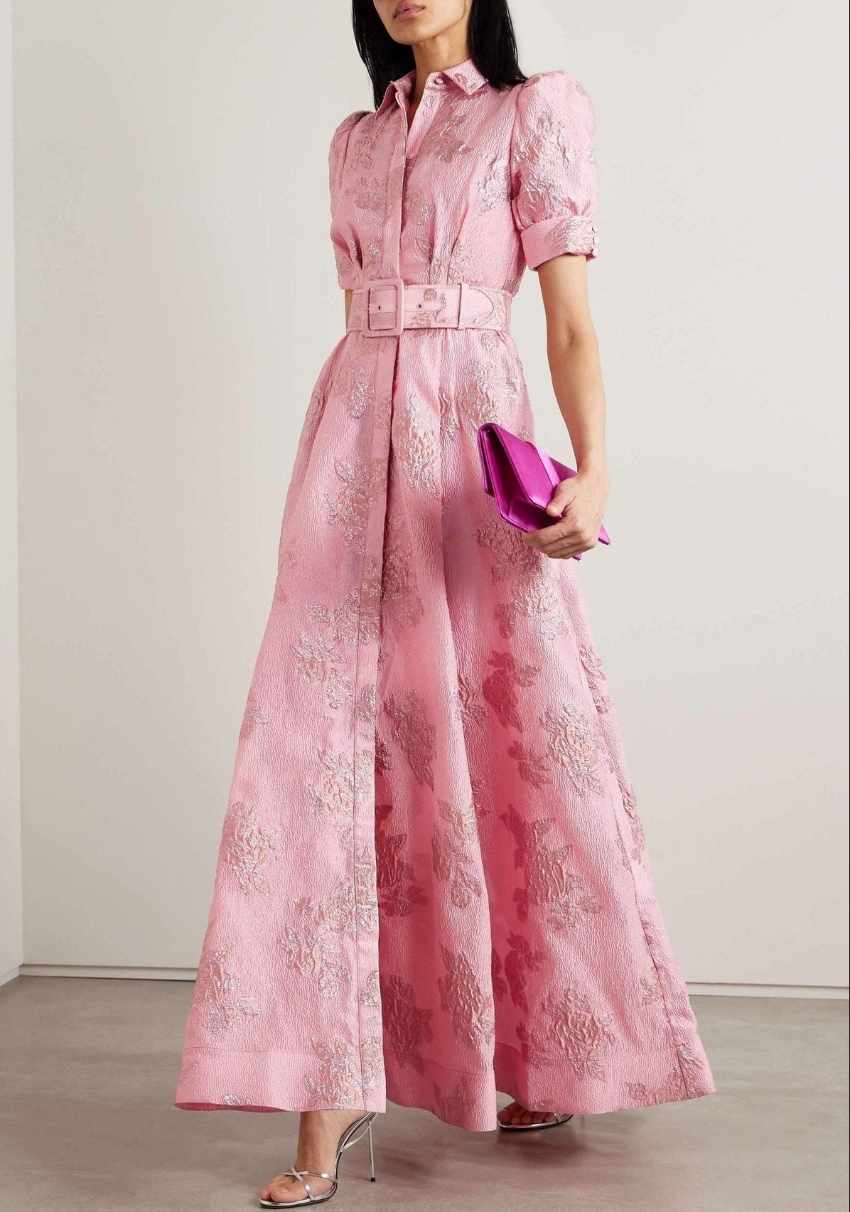 Elegant Floral Puff Sleeve Midi Dress