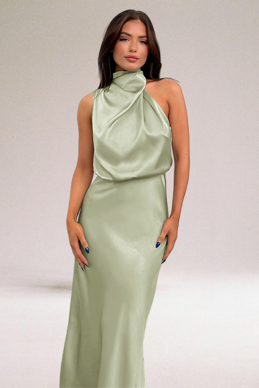 Elegant Satin Halter Maxi Dress