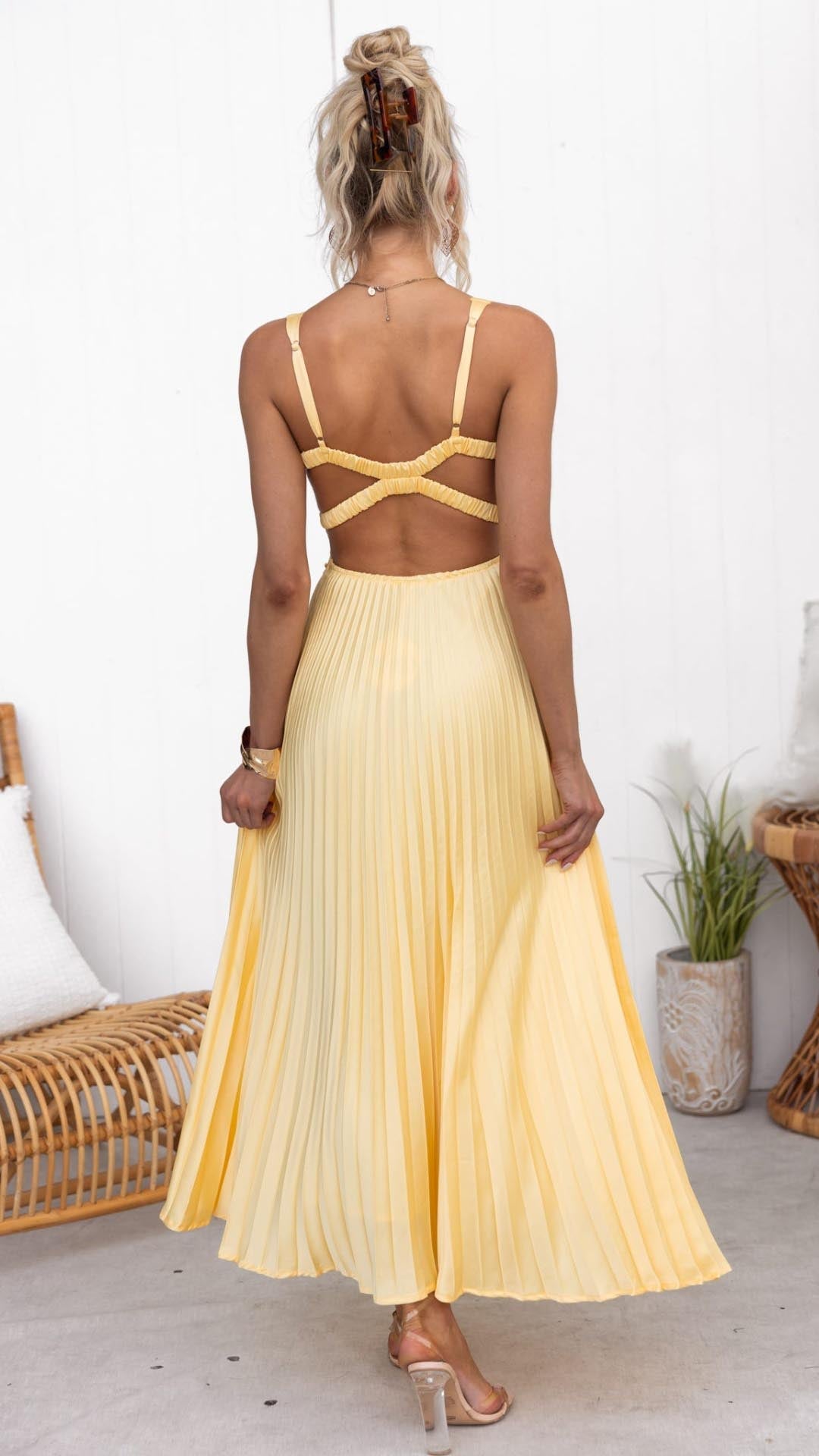Ellis & Johnson™  | Pleated V-Neck Maxi Dress