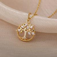 Nayara - Gold Tree of Life Pendant Necklace with Crystals