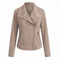 Corinna | Suede Effect Biker Jacket with Asymmetric Zip