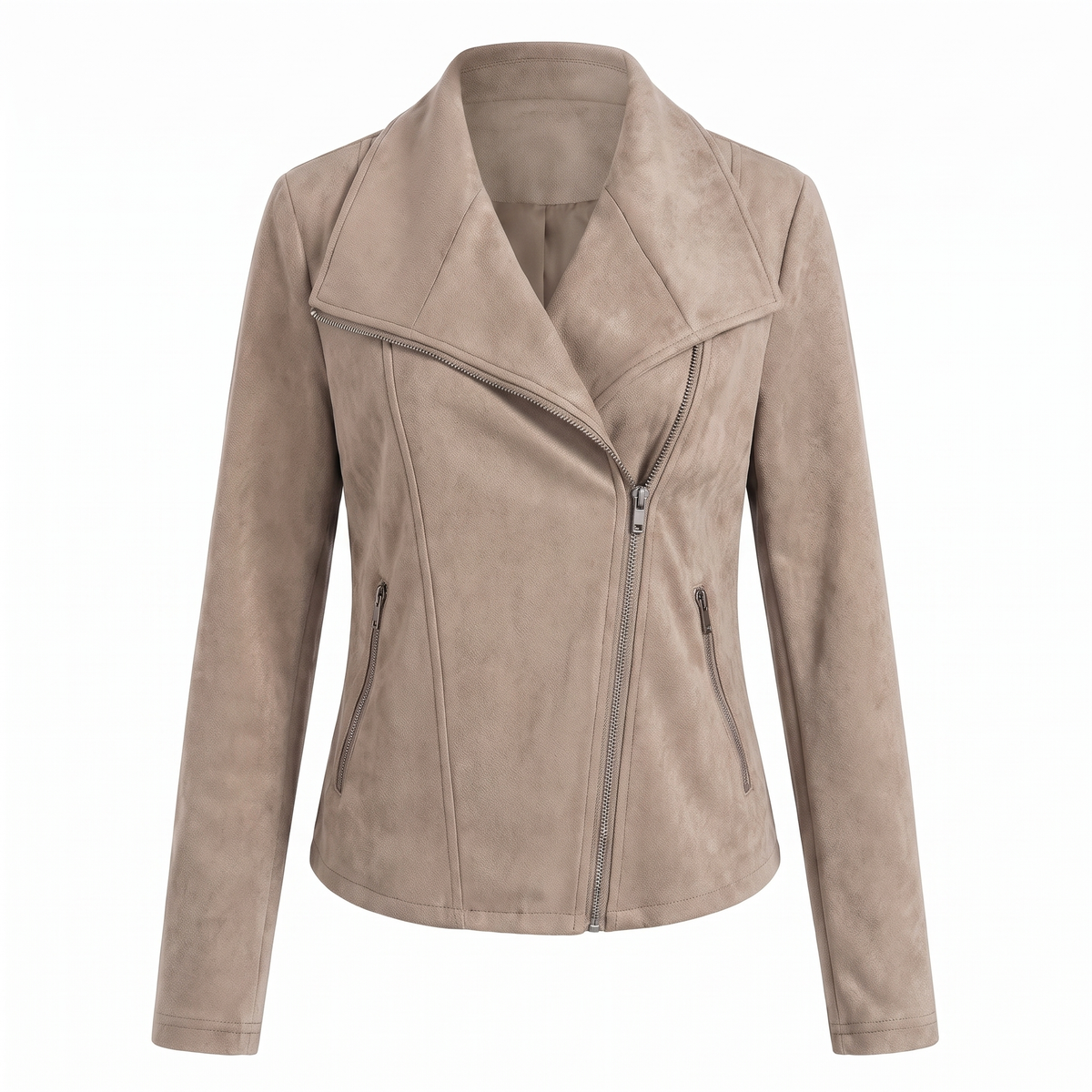 Corinna | Suede Effect Biker Jacket with Asymmetric Zip