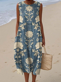 Imani | Tapestry Print Sleeveless Midi Dress