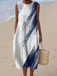 Imani | Sleeveless Maxi Dress — Diagonal Brushstroke Print