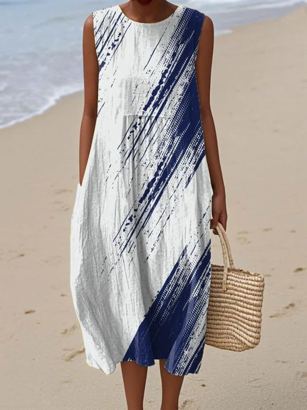 Imani | Sleeveless Maxi Dress — Diagonal Brushstroke Print