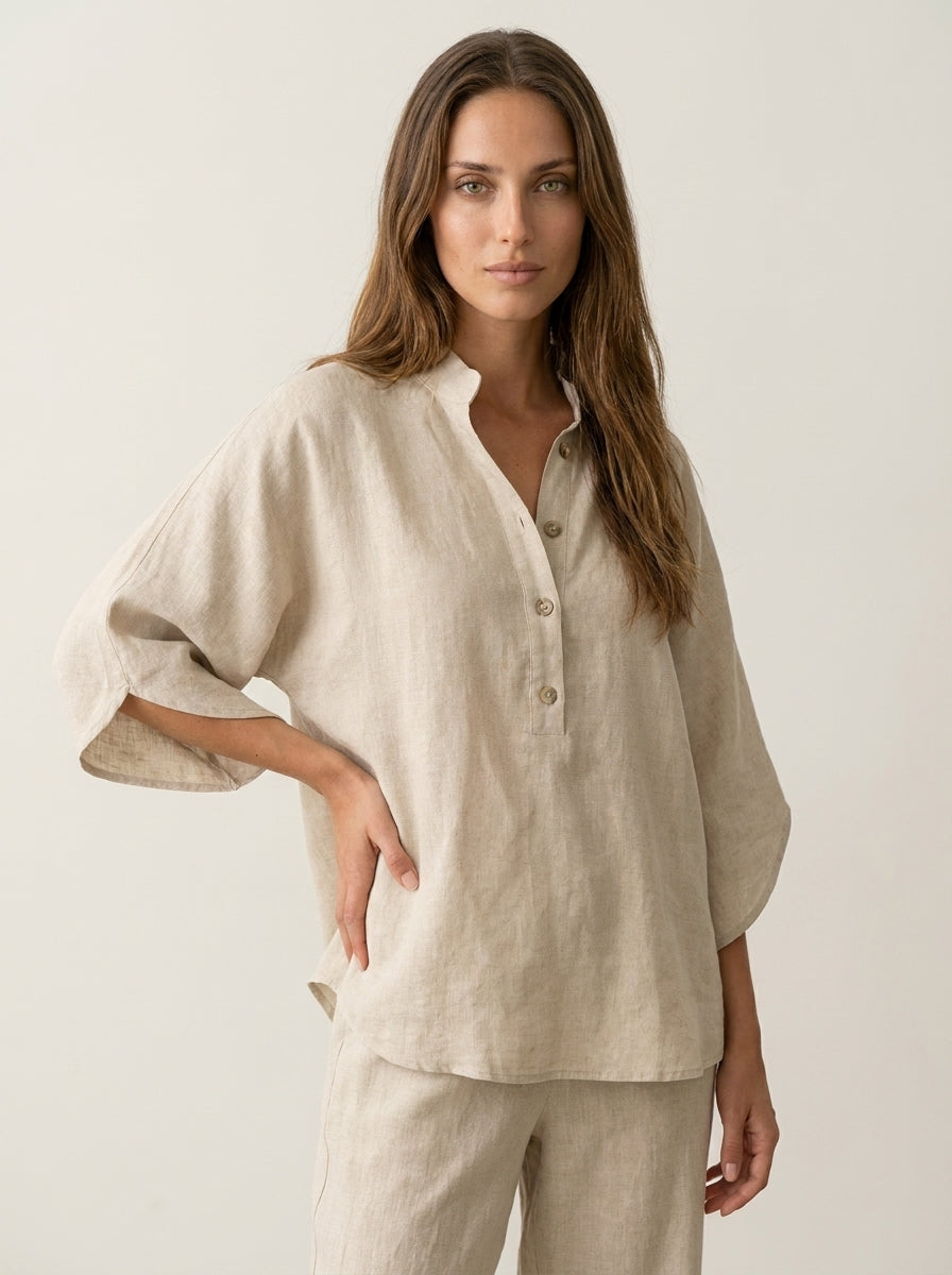 Maribel - Linen Set with Batwing Sleeves and Wide Pants