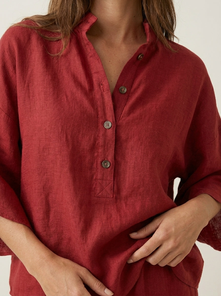 Maribel - Linen Set with Batwing Sleeves and Wide Pants