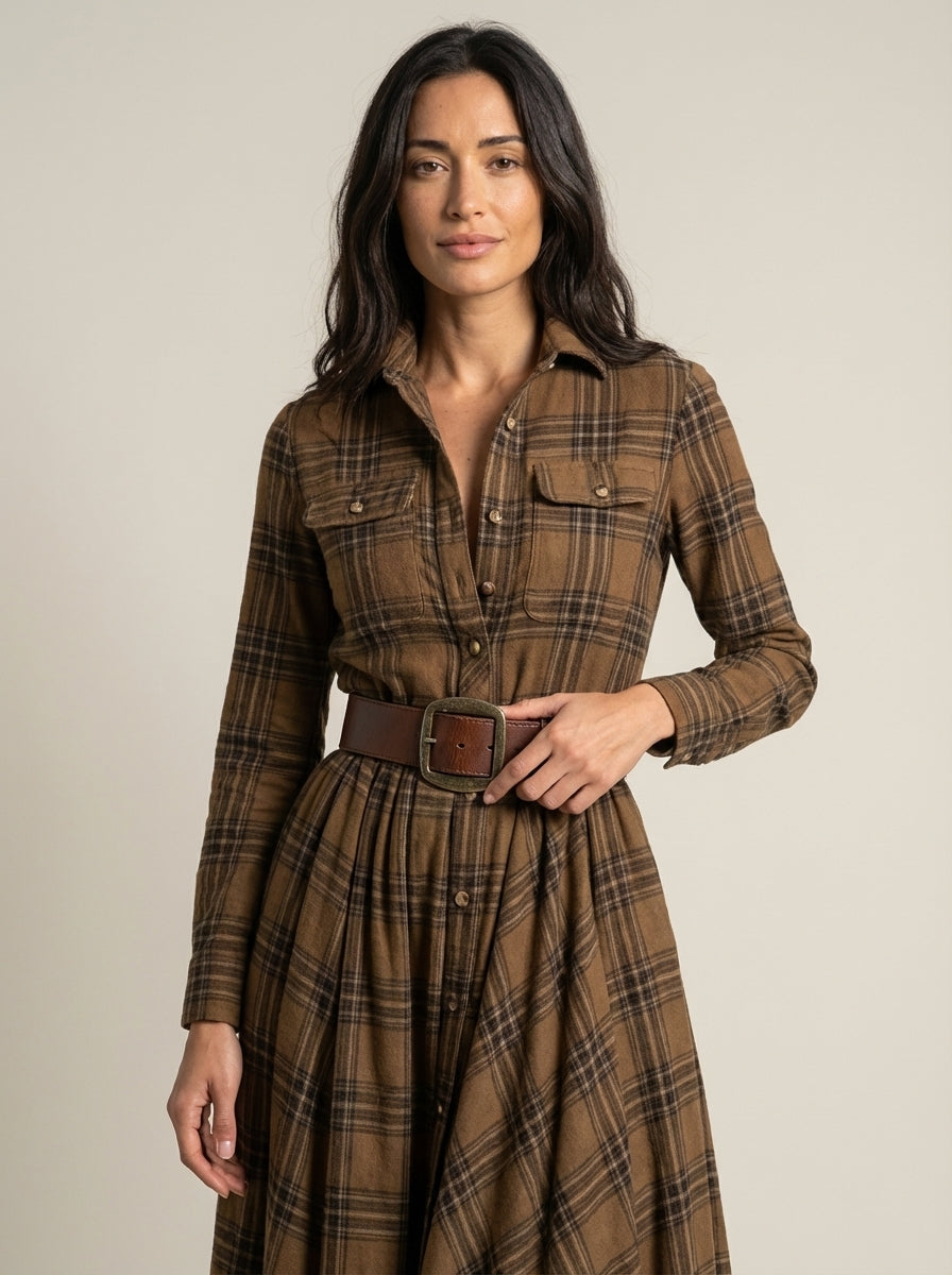Beatriz - Long Checkered Dress with Belt