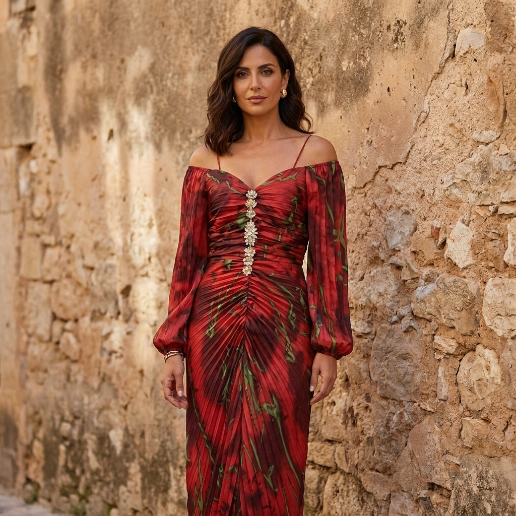 Gregoria™ | Long Floral Dress with Deep Neckline