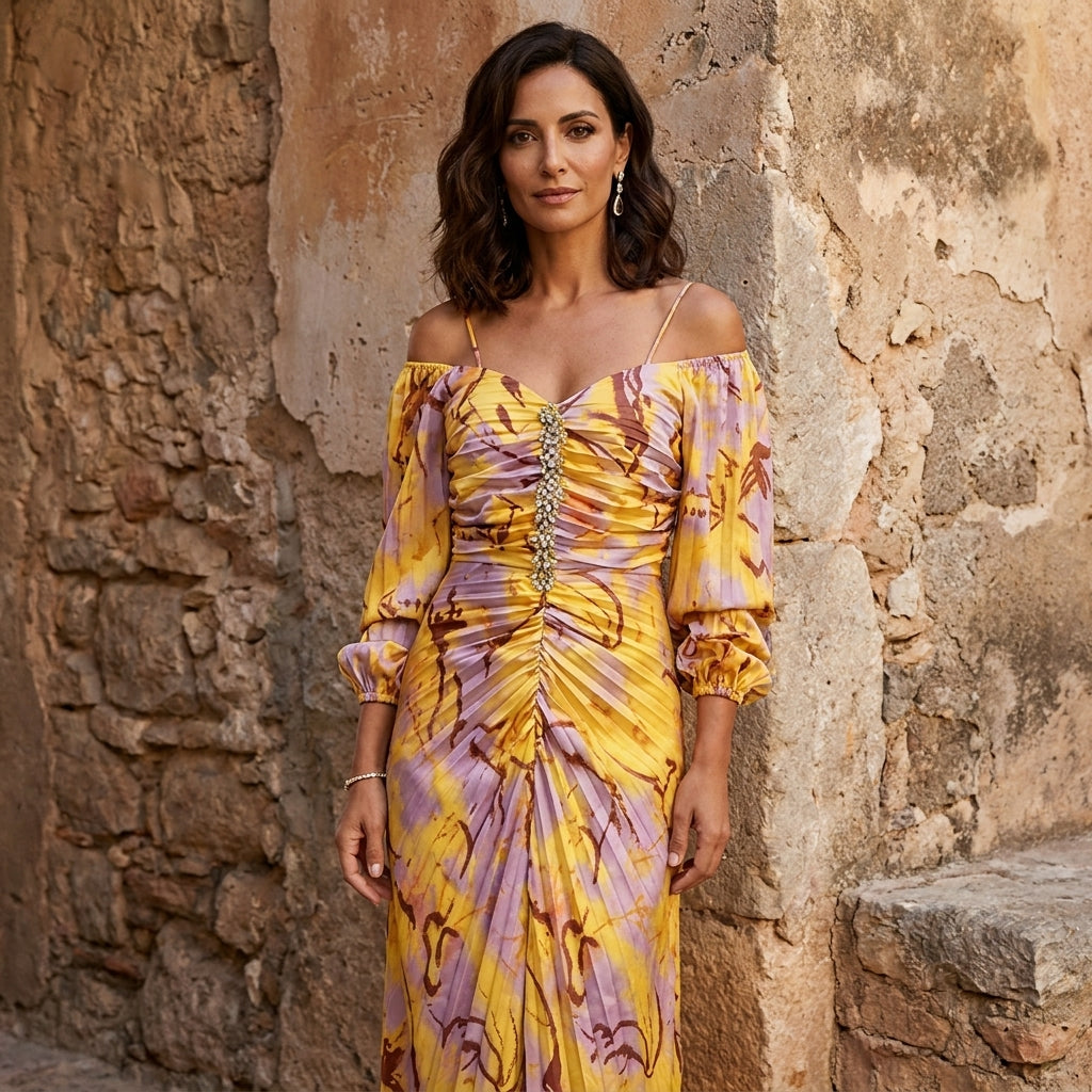 Gregoria™ | Long Floral Dress with Deep Neckline