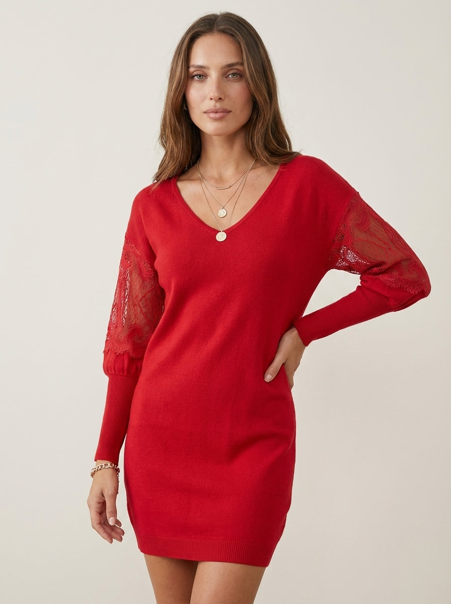 Eva - Elegant Lace Dress with V-Neck
