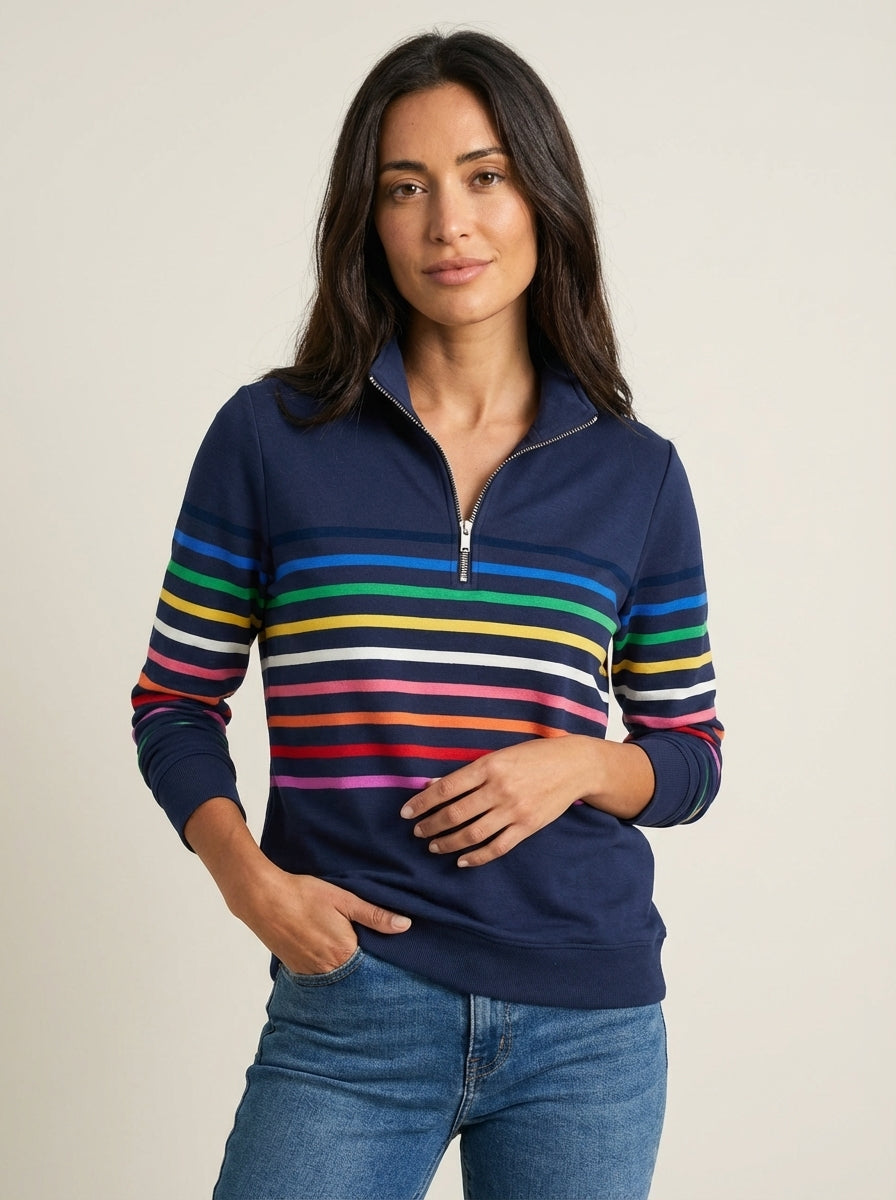Marie - Colorful Striped Half-Zip Sweater