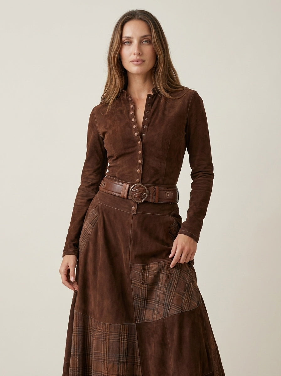 Azucena - Maxi Suede Dress with Belt