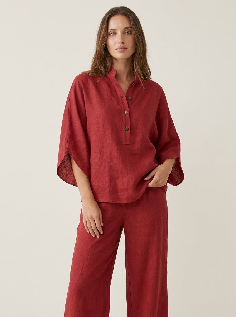 Maribel - Linen Set with Batwing Sleeves and Wide Pants