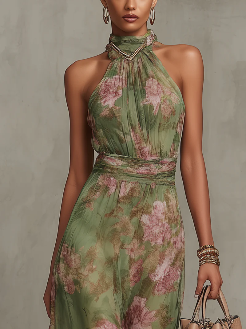 Livia | Elegant Floral Maxi Halter Dress