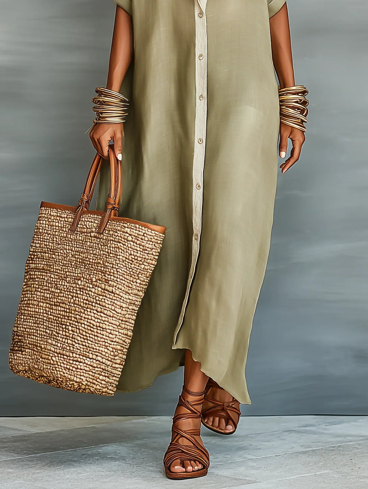 Megan Olive Green Maxi Dress with Minimalist Lines