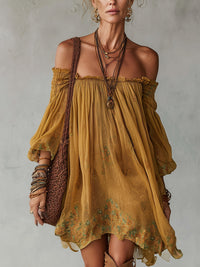 Daffodil | Mini Yellow Floral Dress, Off-Shoulder