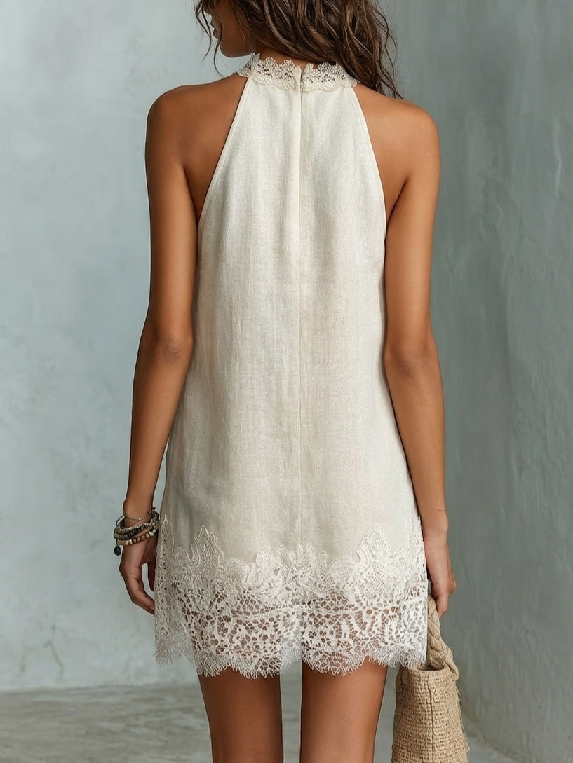 Blanche | Chic Off-White Halter Neck Mini Dress