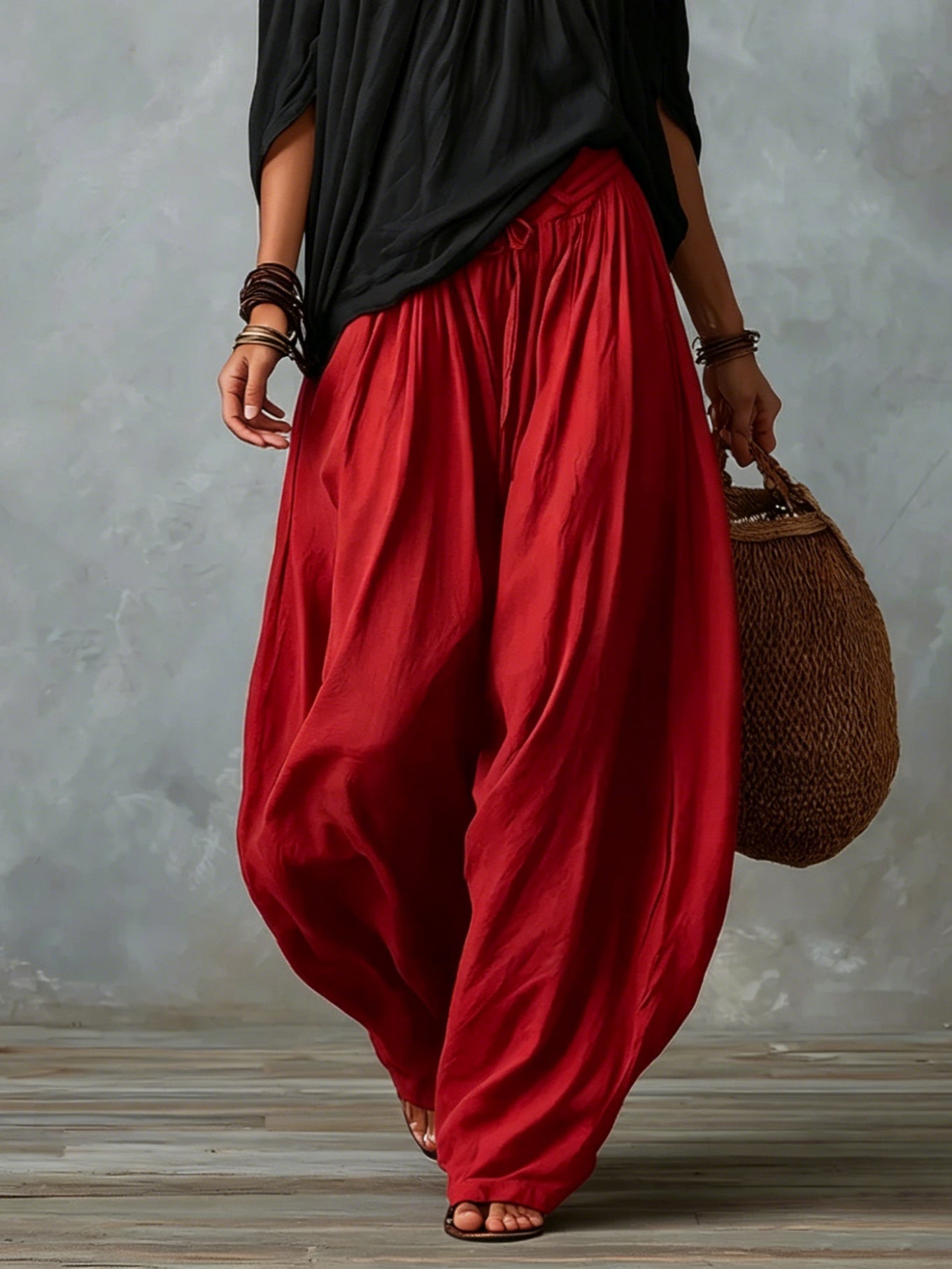White Off-the-shoulder Top And Loose-fitting Lantern Pants Set