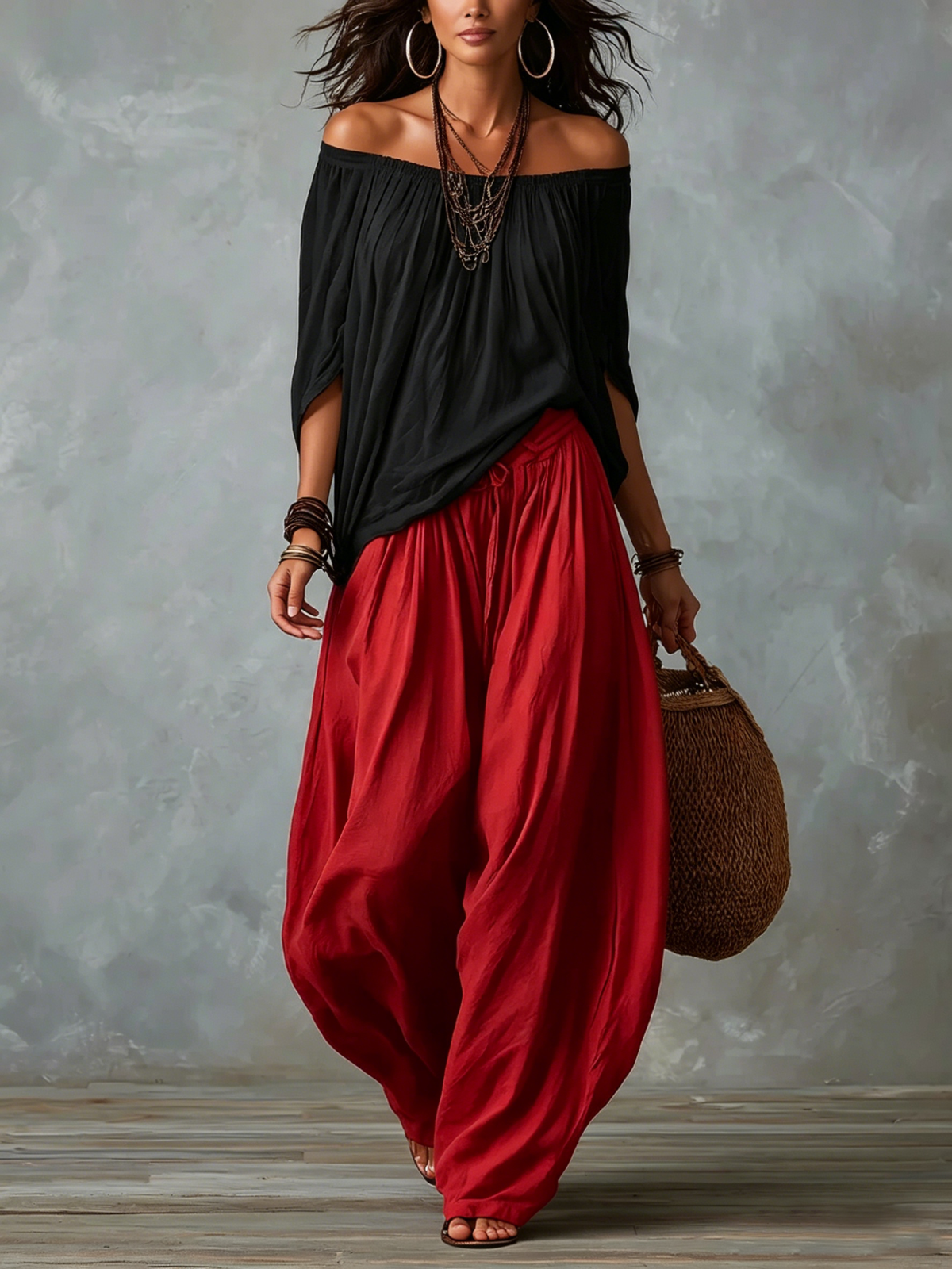 LEONORA | Off-Shoulder Lantern Pants Set – Wells & Rose