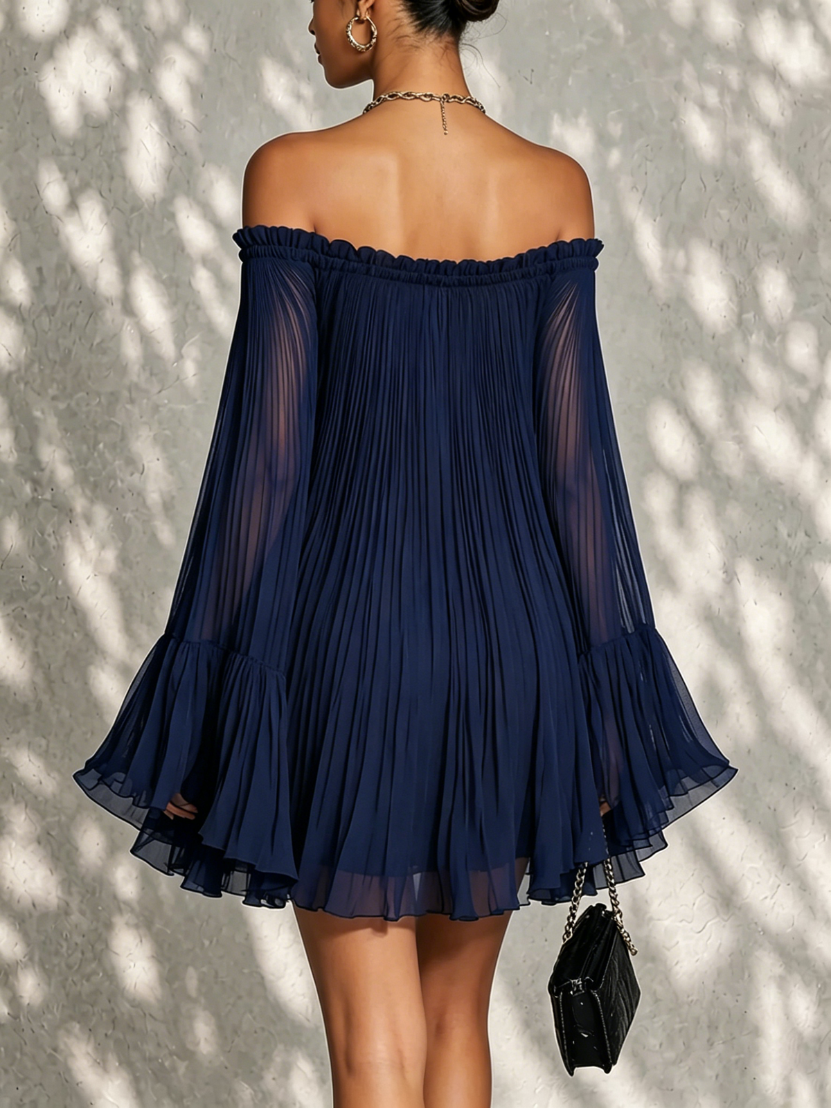 Ondine | Mini Dress with Bell Sleeves, Ruffles, Off-the-Shoulder