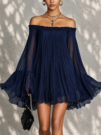 Ondine | Mini Dress with Bell Sleeves, Ruffles, Off-the-Shoulder