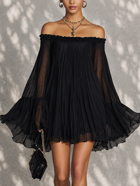 Zélie | Mini Black Dress, Bell Sleeves and Ruffles
