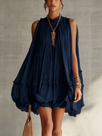 Océane | Mini Ruffled Dress, Halter Neck, Navy Blue