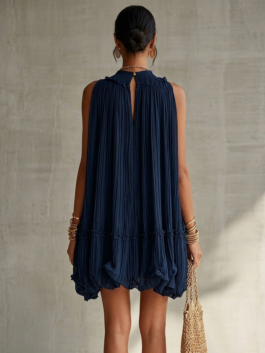 Océane | Mini Ruffled Dress, Halter Neck, Navy Blue