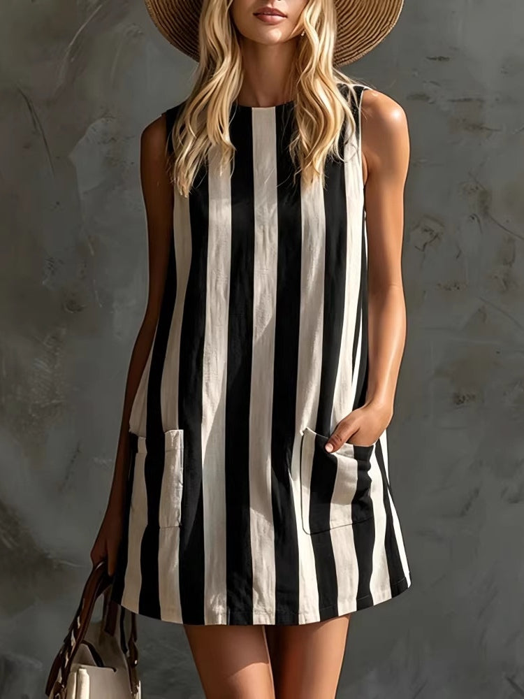 Margot | Striped Sleeveless Mini Dress, Round Neck