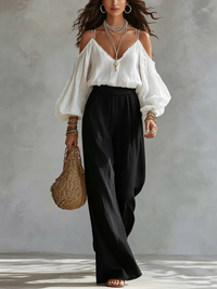 Wilma | White Off-the-Shoulder Tank Top and Black Wide-Leg Pants