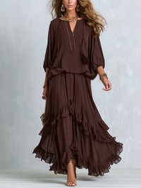 SYLVIE | Brown Tassel-Tie Ruffled Skirt Set