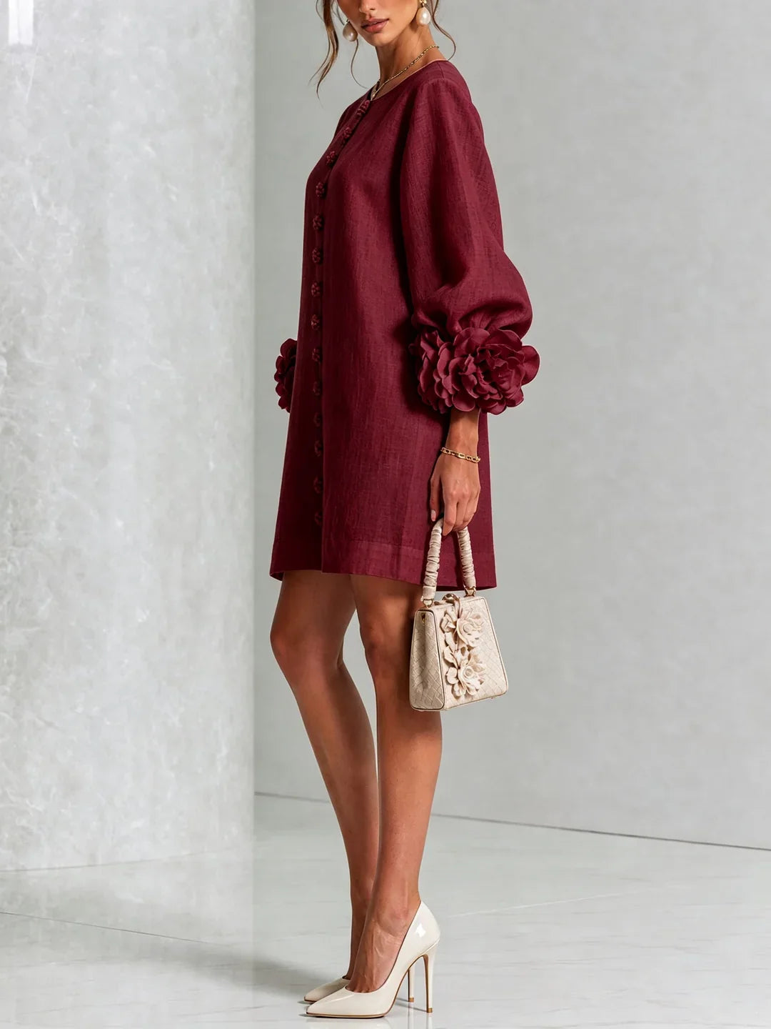 Harper | Mini Dress with Voluminous Floral Sleeves