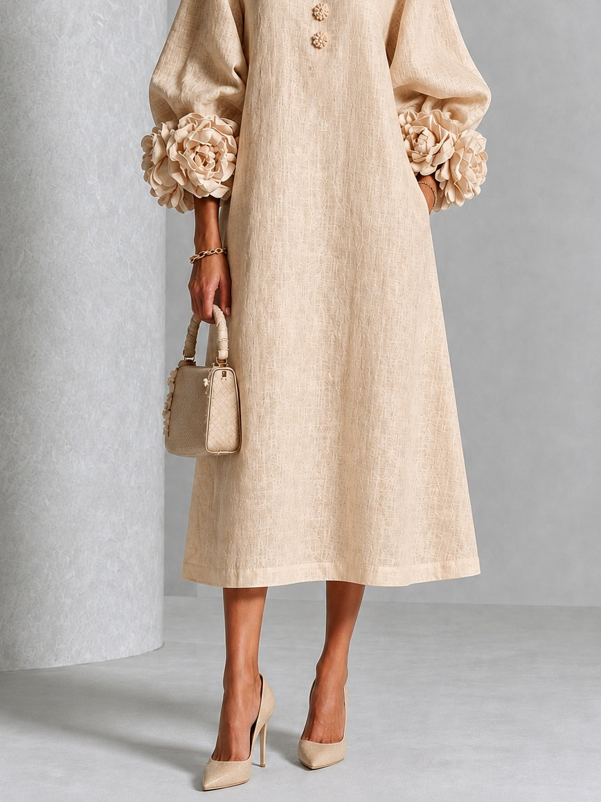 Theodosia | Rosette-Cuff Button Midi Dress – Wells & Rose