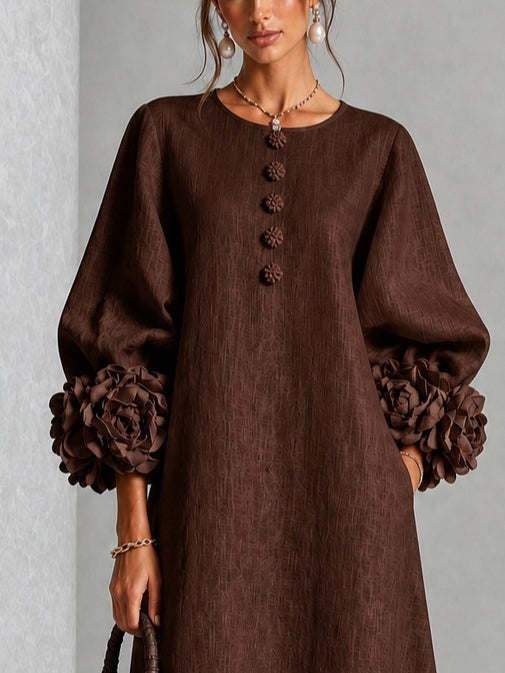 Theodosia | Rosette-Cuff Button Midi Dress – Wells & Rose