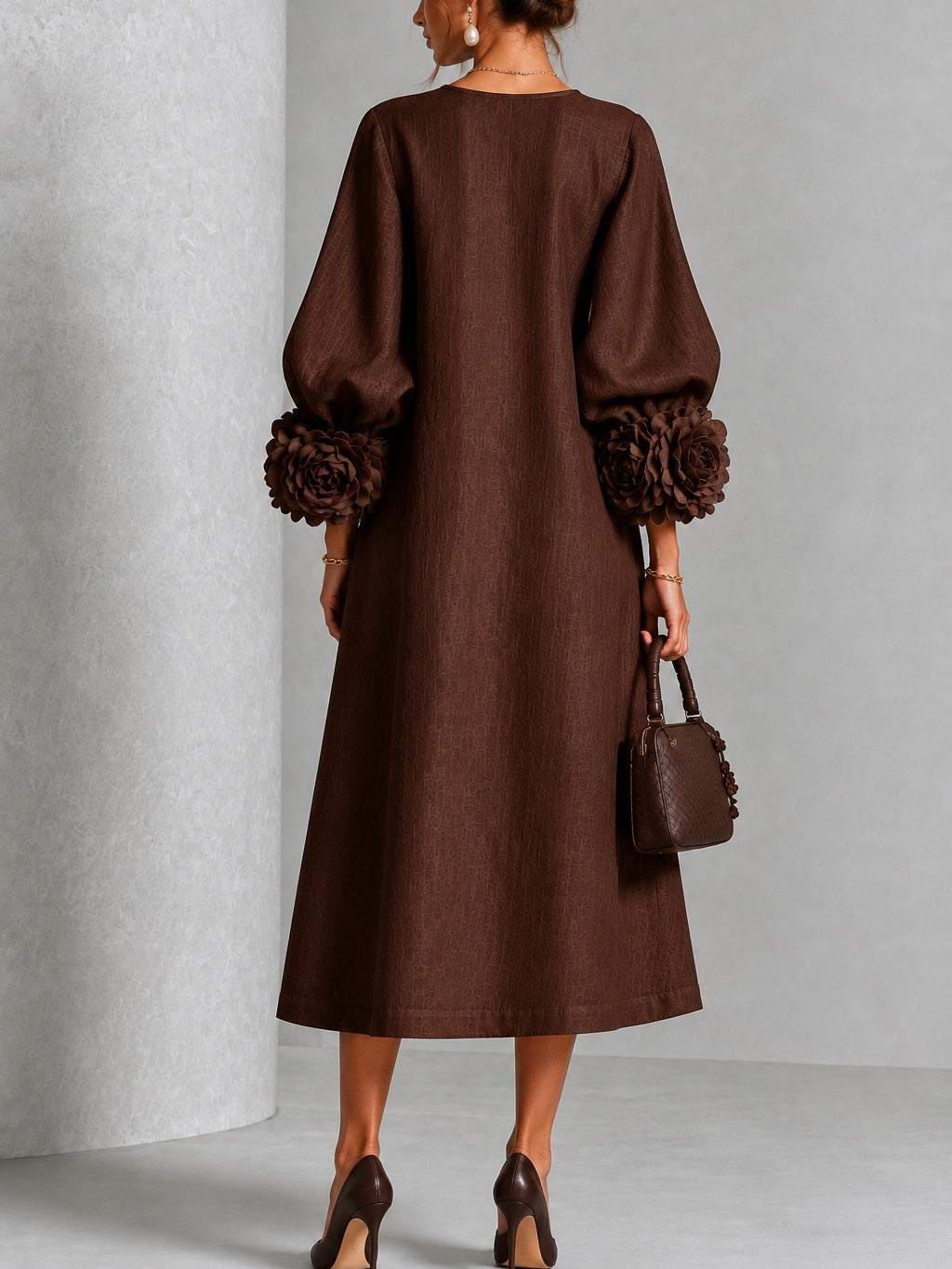Theodosia | Rosette-Cuff Button Midi Dress – Wells & Rose