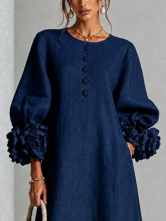 Theodosia | Rosette-Cuff Button Midi Dress – Wells & Rose