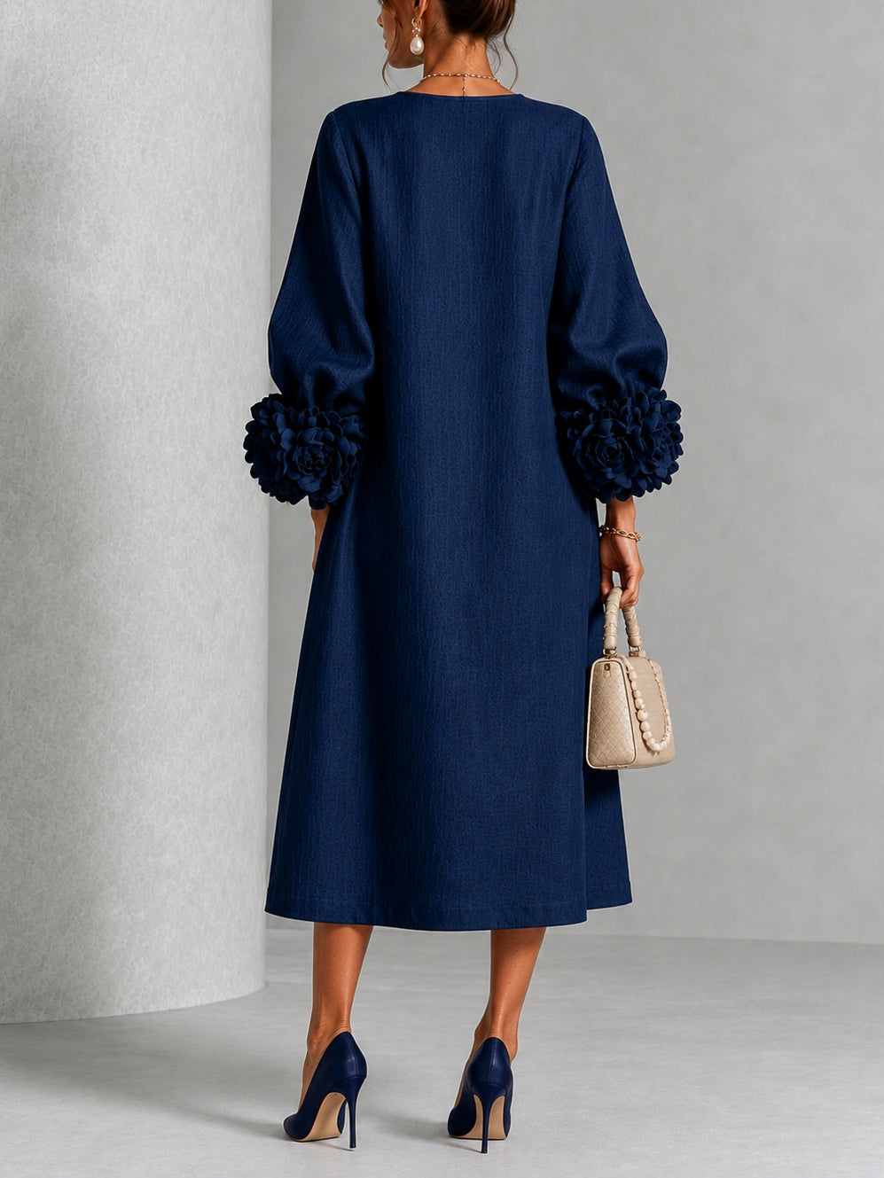 Theodosia | Rosette-Cuff Button Midi Dress – Wells & Rose