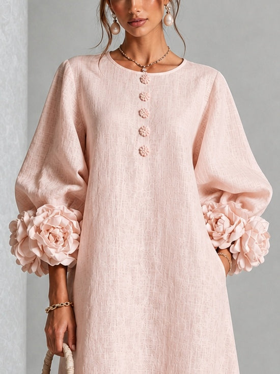 Rosetta | Floral-Cuff Buttoned Midi Dress
