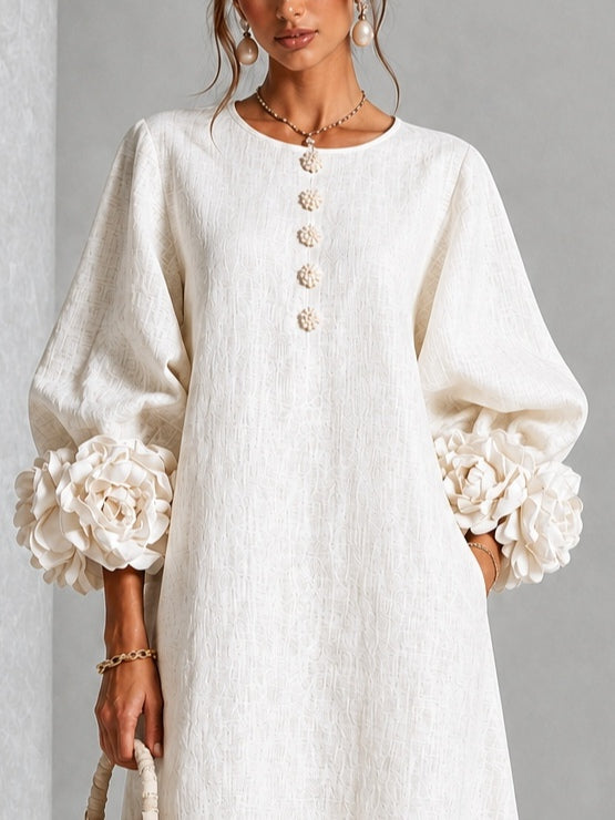 Theodosia | Rosette-Cuff Button Midi Dress – Wells & Rose