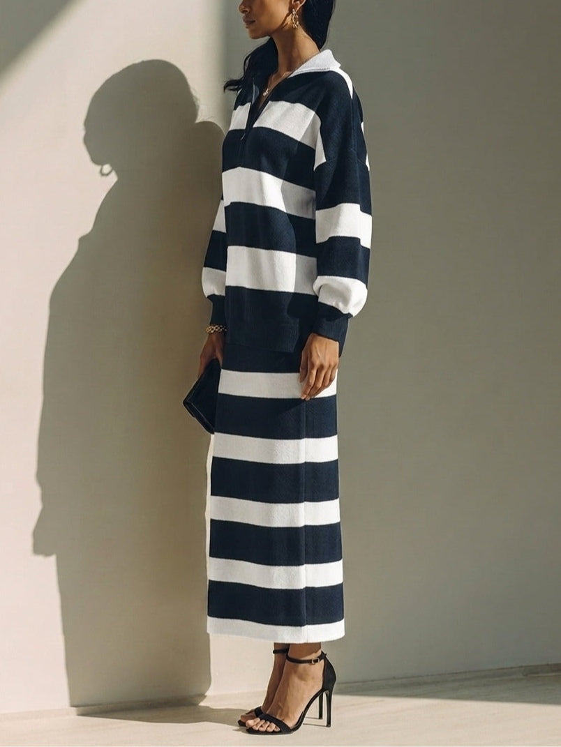 FLORENCE | Striped Half-Zip Top and Skirt Set – Wells & Rose