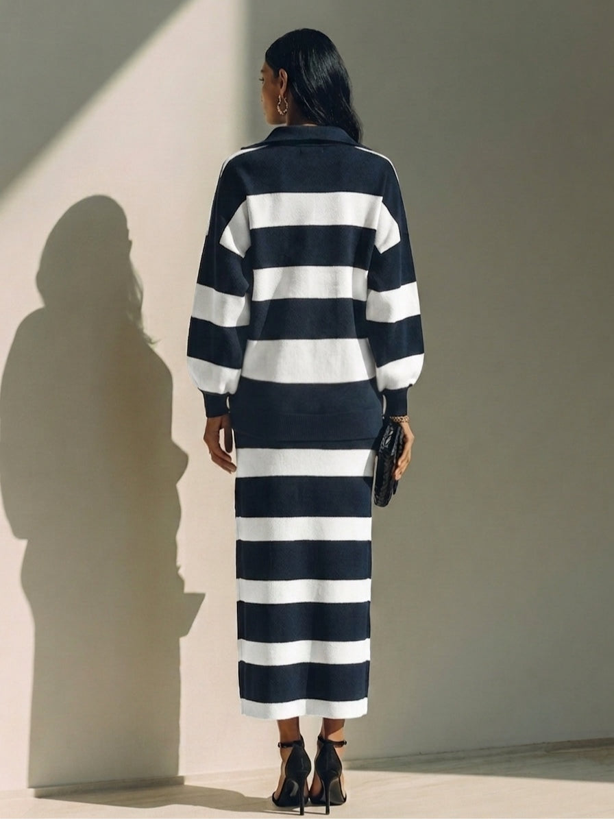 FLORENCE | Striped Half-Zip Top and Skirt Set – Wells & Rose
