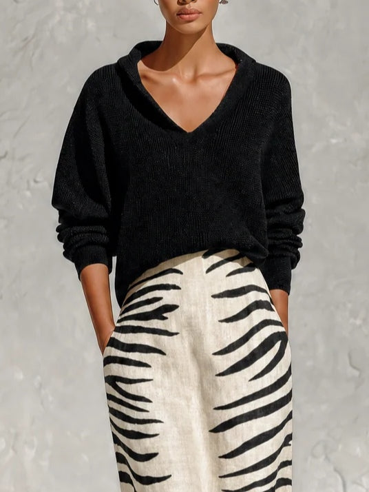 Verity | Knit Top and Zebra Skirt Set – Wells & Rose