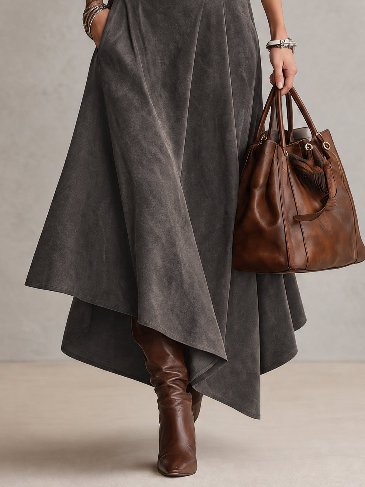 CARMEN | Gray Suede-Look Skirt Set