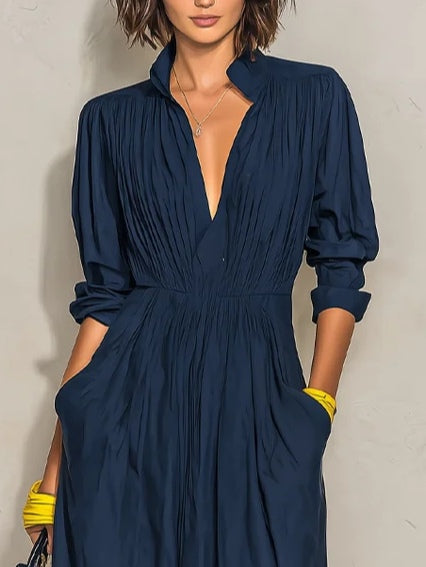 ALMA | Navy Pleated Maxi Dress
