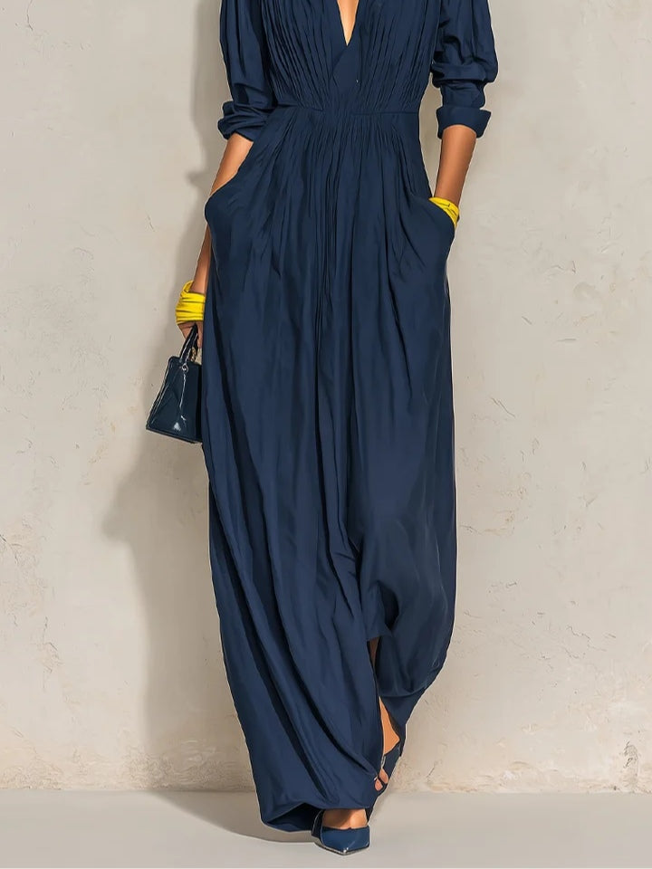 ALMA | Navy Pleated Maxi Dress