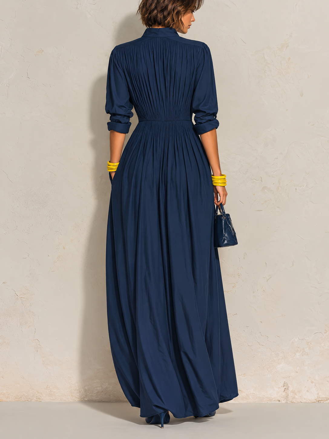 ALMA | Navy Pleated Maxi Dress