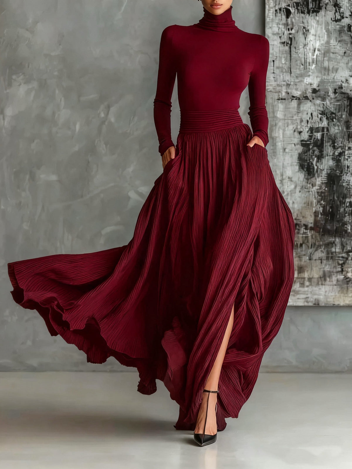 Briar | Pleated Skirt and Black Long Sleeve T-Shirt Set