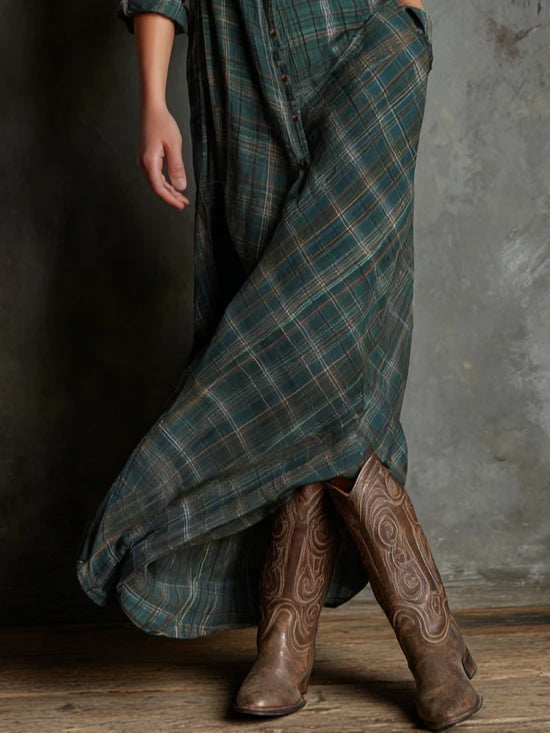 VALENTINE | Plaid Maxi Shirt Dress