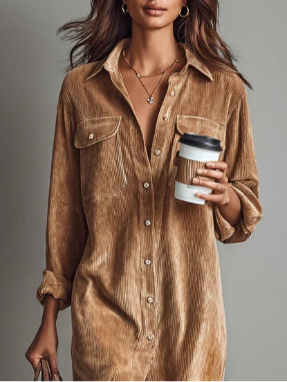 ESTELLE | Corduroy Midi Shirt Dress